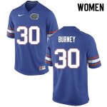 Women's Florida Gators #30 Amari Burney NCAA Nike Blue Authentic Stitched College Football Jersey OFW6262BP